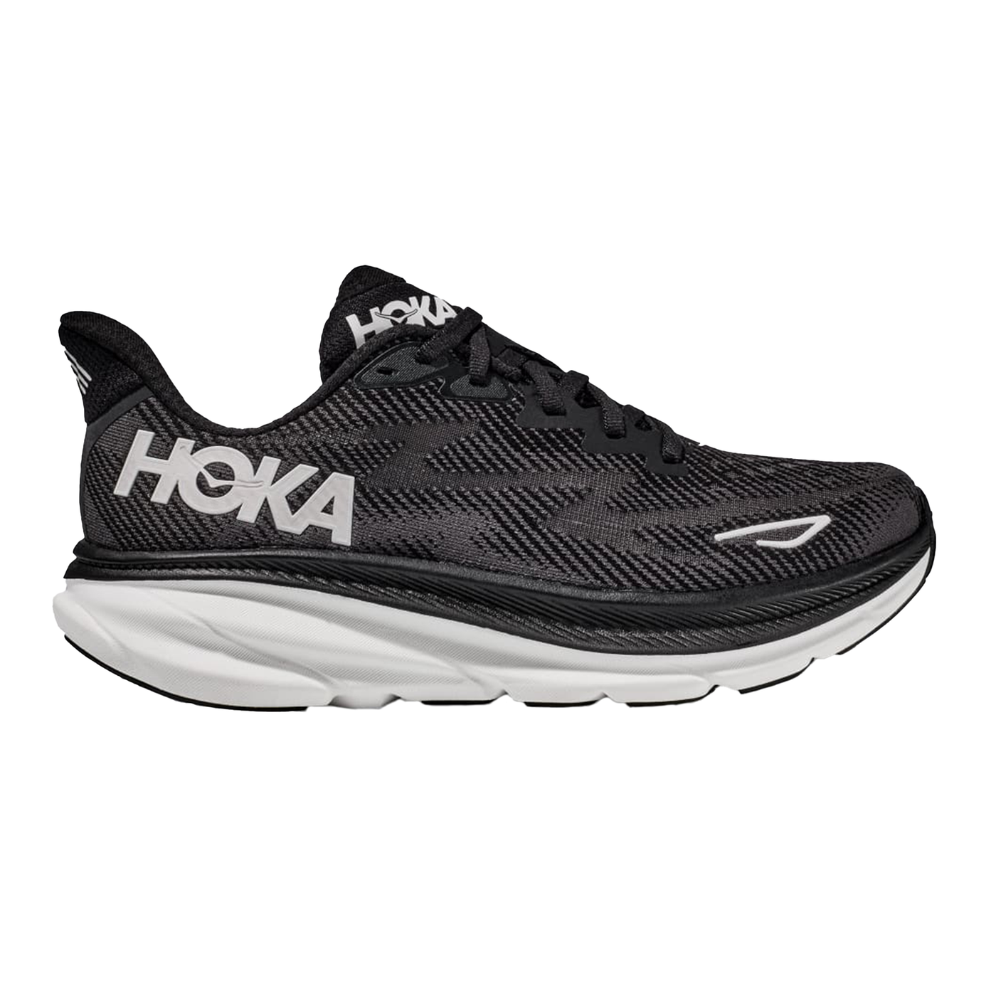 Hoka Mens Clifton 9 Wide - 2E Width - Black/White - Neutral