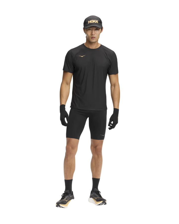 Hoka Mens Airolite Run Short Sleeve 2.0 -  Koshi Tan-Tan Black/Gold
