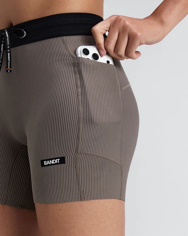 Bandit Womens Striped Cadence 5" Compression Short - Concrete Taupe/Cocoa - AW26
