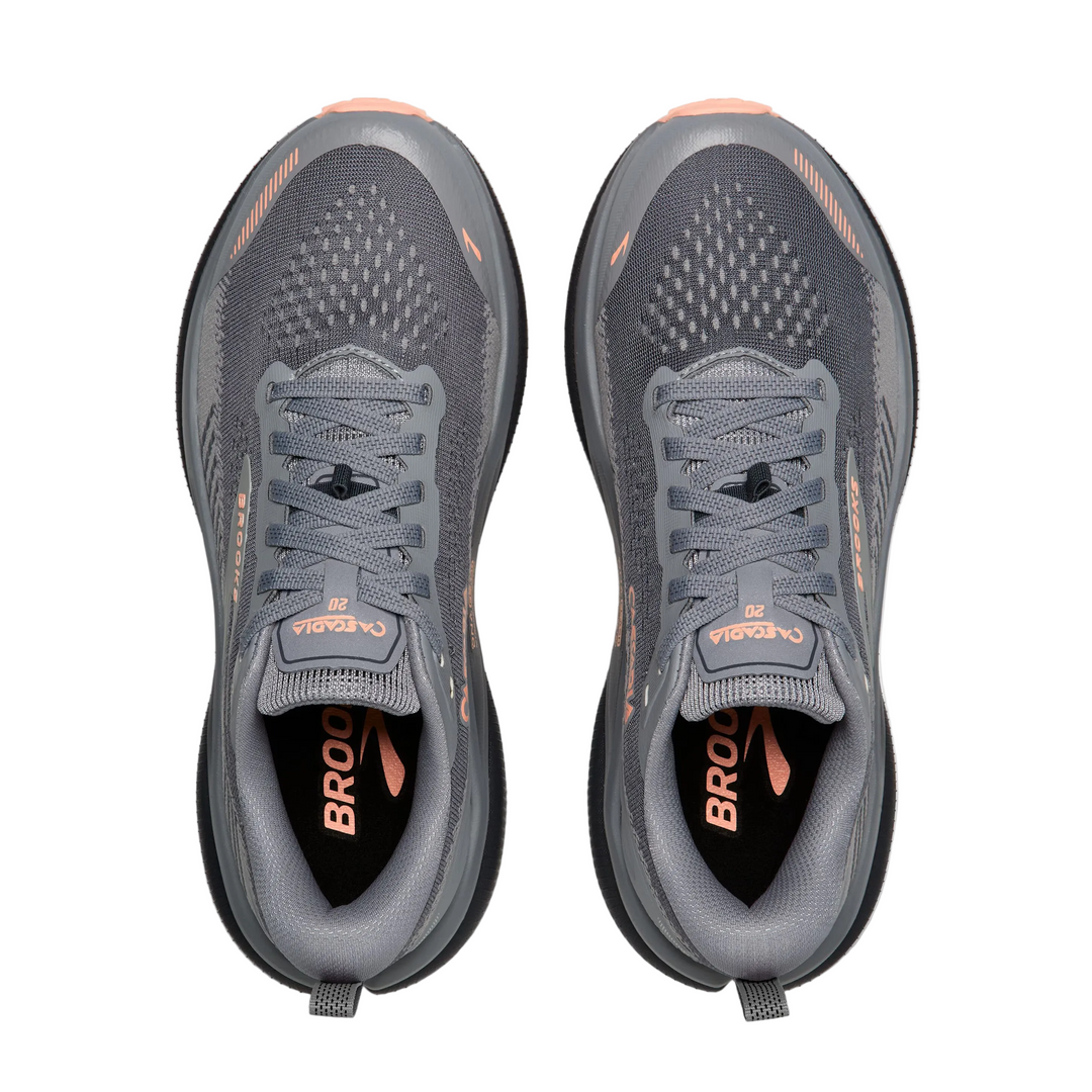 Brooks Womens Cascadia 20 Wide - D Width - Grey/Grey/Peach - Trail - AW26