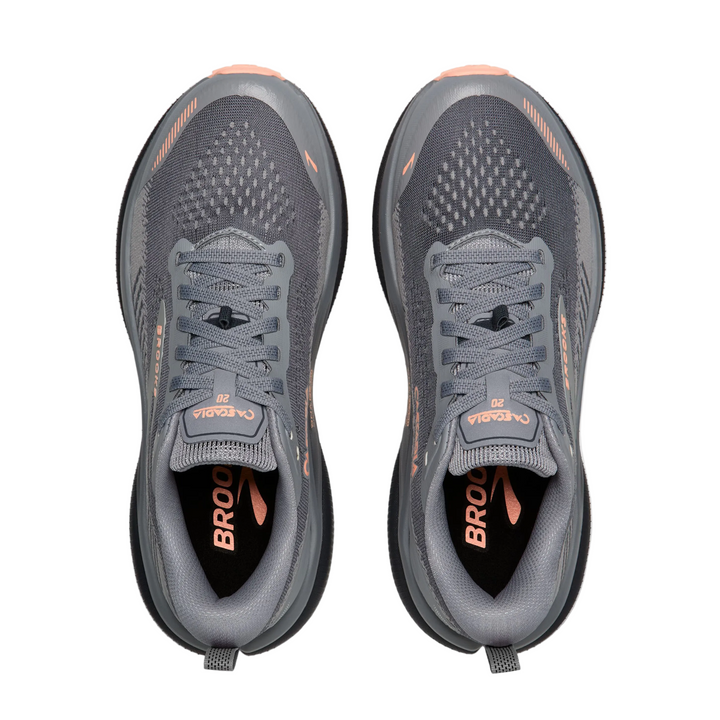 Brooks Womens Cascadia 20 Wide - D Width - Grey/Grey/Peach - Trail - AW26