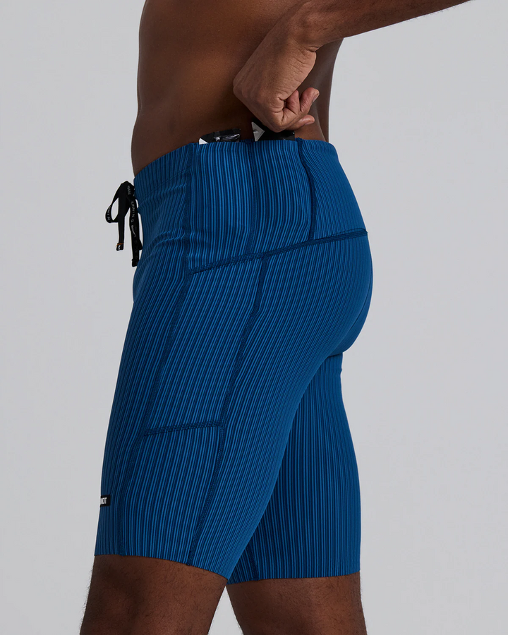 Bandit Mens Striped Cadence™  7" Pocket Half Tights - Ink Blue/ Aegean - SS26