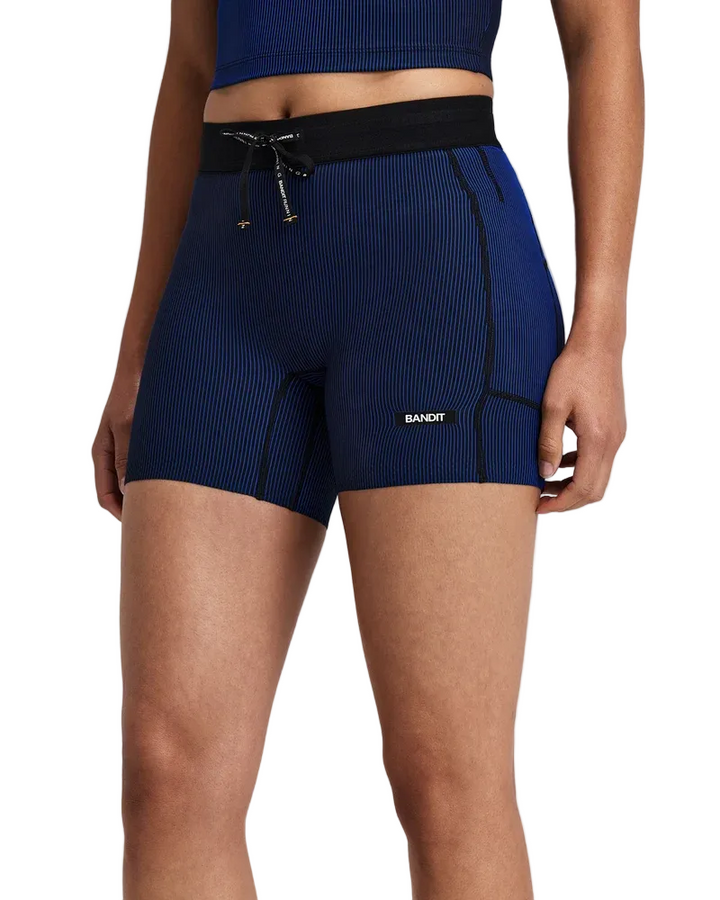 Bandit Womens 5” Striped Cadence Compression Shorts  - Black/Bauhaus Blue - AW26