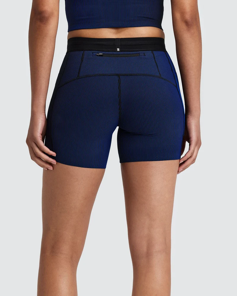 Bandit Womens 5” Striped Cadence Compression Shorts  - Black/Bauhaus Blue - AW26