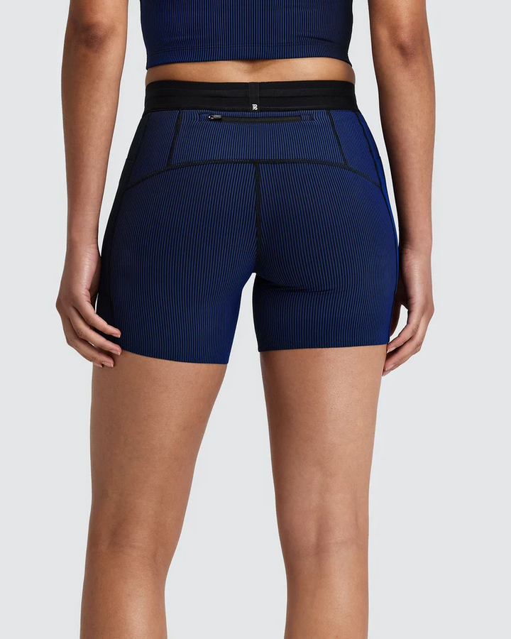 Bandit Womens 5” Striped Cadence Compression Shorts  - Black/Bauhaus Blue - AW26