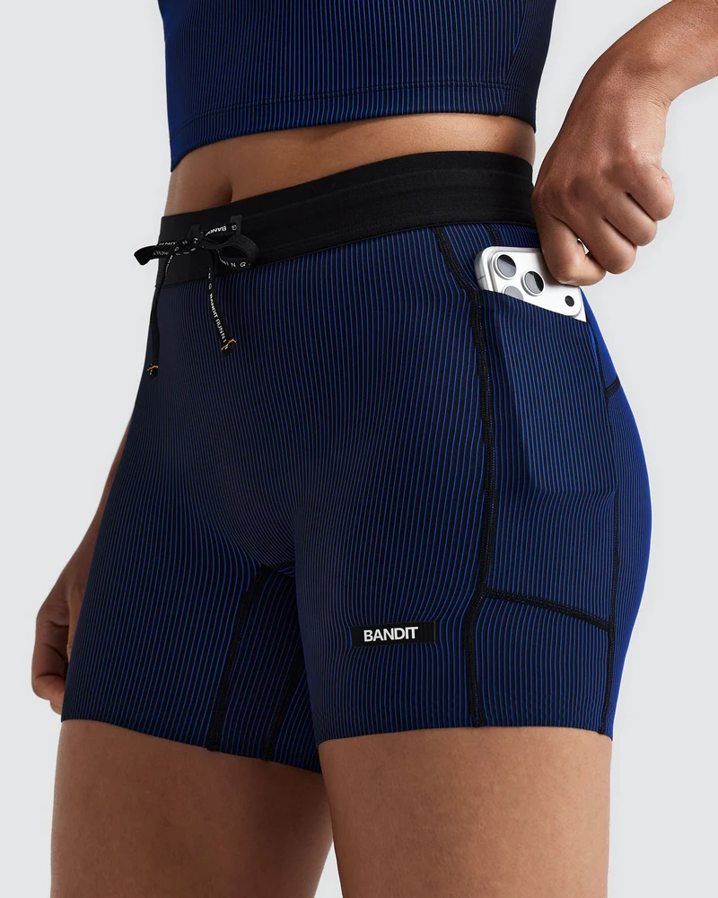 Bandit Womens 5” Striped Cadence Compression Shorts  - Black/Bauhaus Blue - AW26