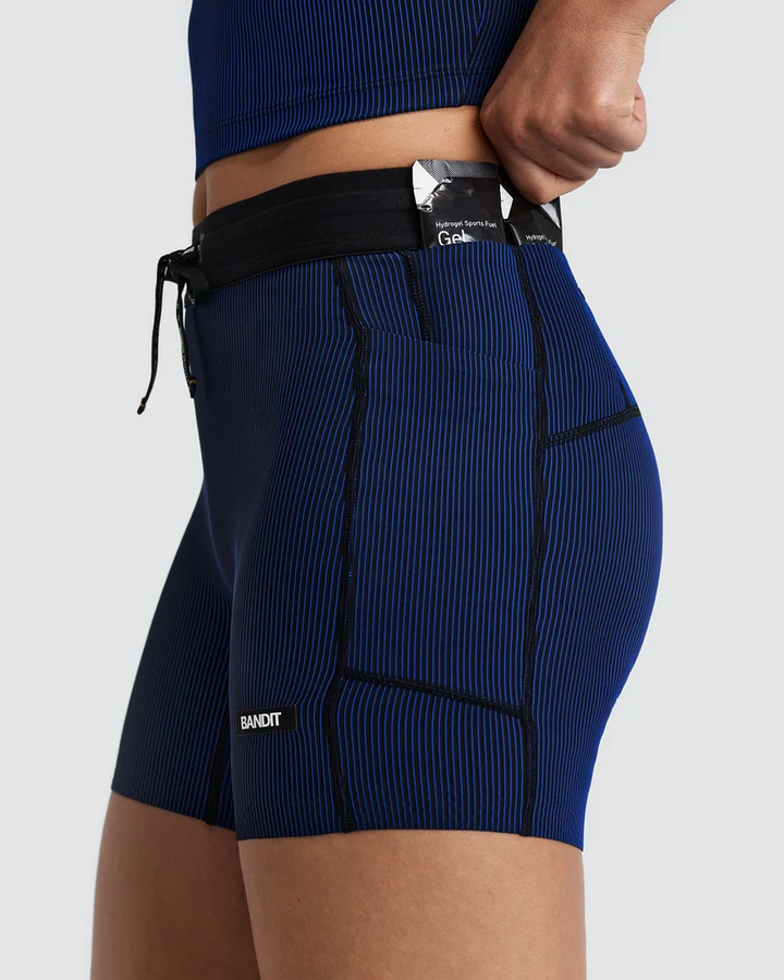 Bandit Womens 5” Striped Cadence Compression Shorts  - Black/Bauhaus Blue - AW26