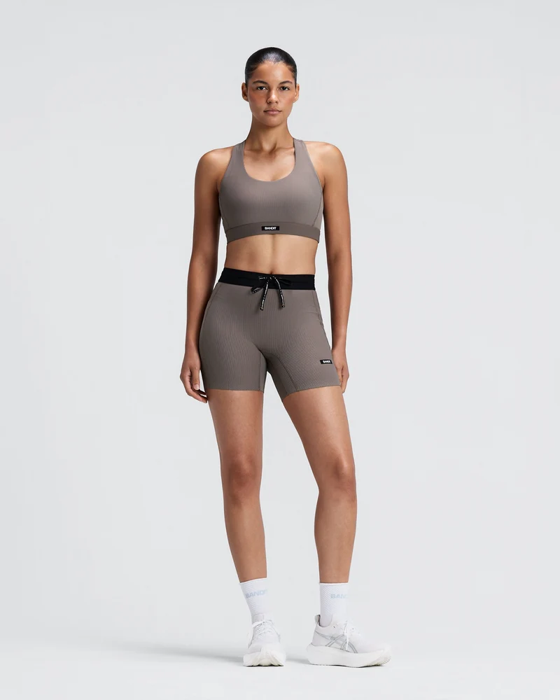 Bandit Womens Striped Cadence 5" Compression Short - Concrete Taupe/Cocoa - AW26