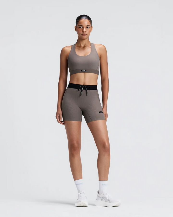 Bandit Womens Striped Cadence 5" Compression Short - Concrete Taupe/Cocoa - AW26