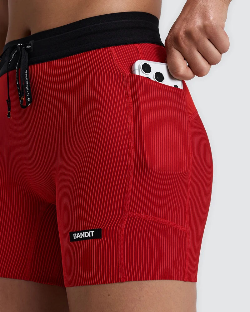 Bandit Womens 5” Striped Cadence Compression Shorts  - Oxide Red/Signal Red - AW26