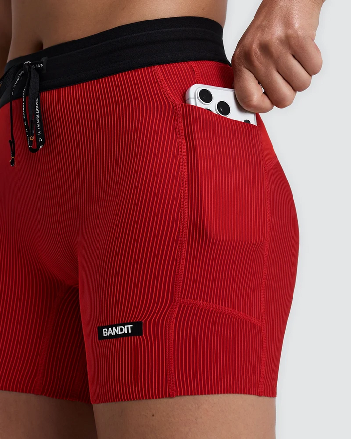 Bandit Womens 5” Striped Cadence Compression Shorts  - Oxide Red/Signal Red - AW26
