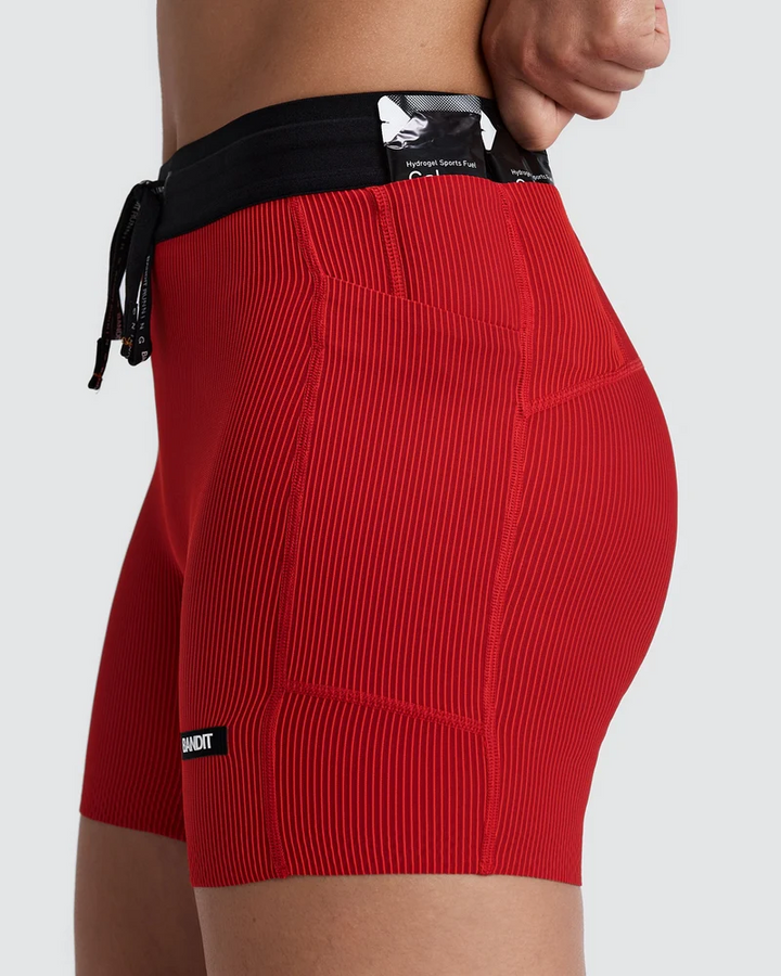 Bandit Womens 5” Striped Cadence Compression Shorts  - Oxide Red/Signal Red - AW26