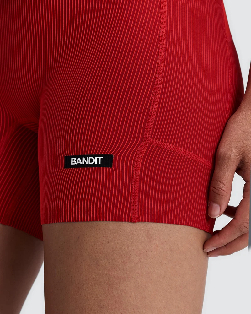 Bandit Womens 5” Striped Cadence Compression Shorts  - Oxide Red/Signal Red - AW26