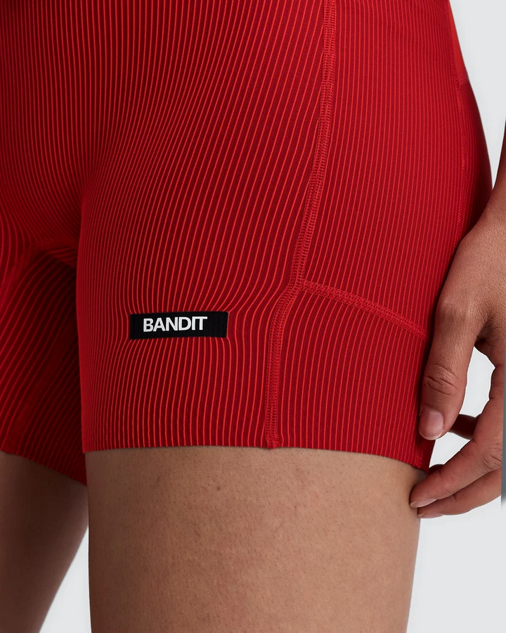Bandit Womens 5” Striped Cadence Compression Shorts  - Oxide Red/Signal Red - AW26
