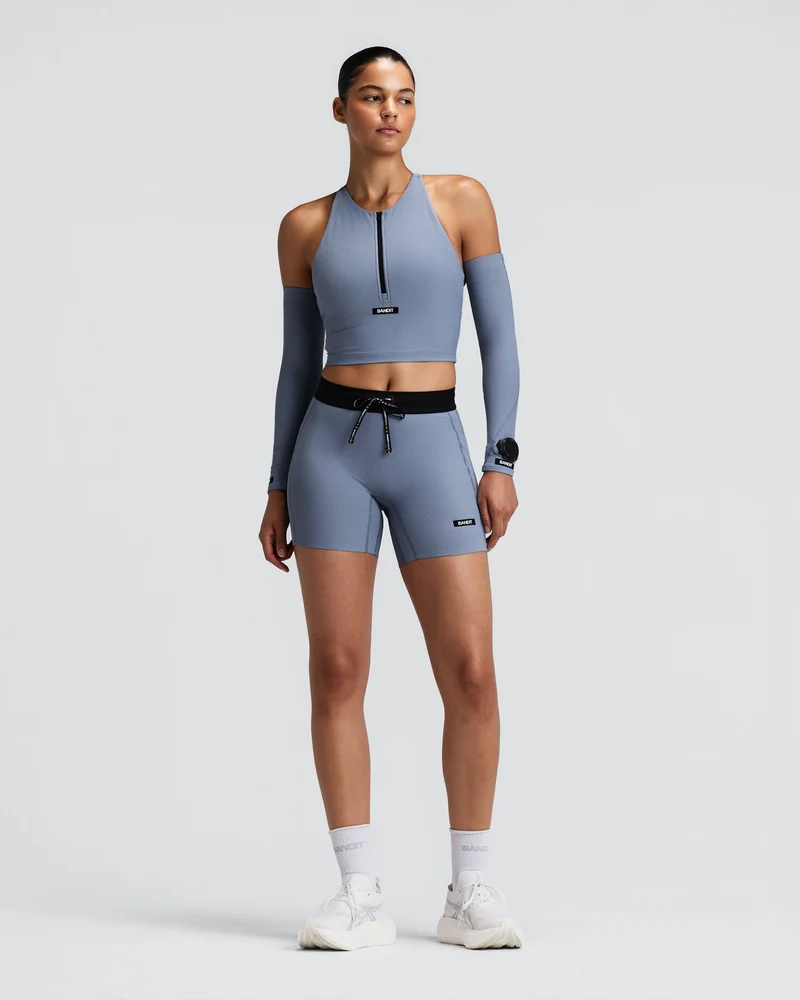 Bandit Womens 5” Striped Cadence Compression Shorts  - Pavillion Blue/Steel Horizon - AW26