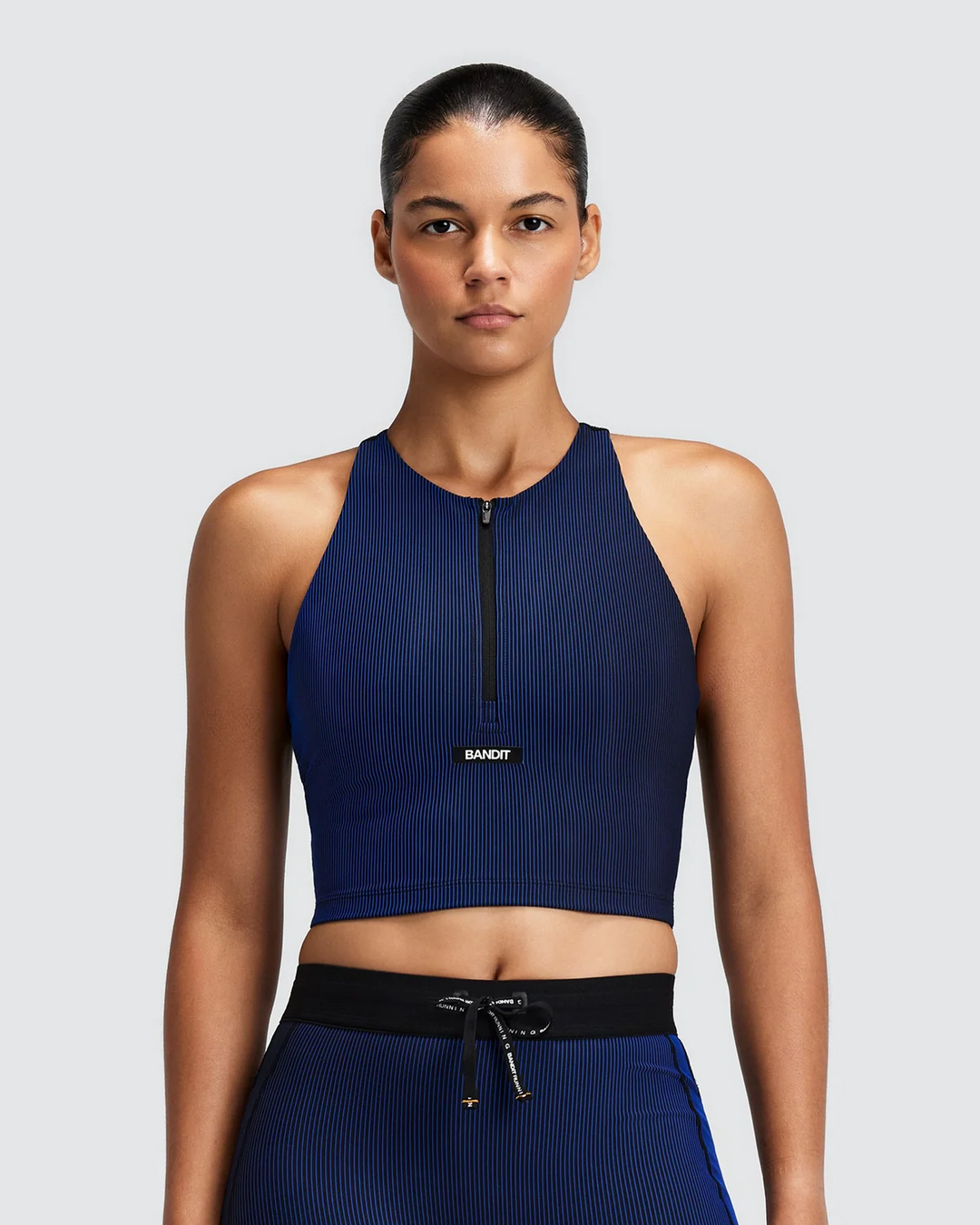 Bandit Women's Striped Cadence Zip Front Race Crop - Black/Bauhaus Blue - AW26