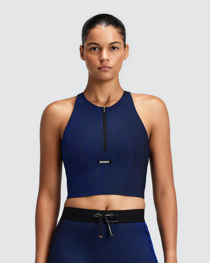 Bandit Women's Striped Cadence Zip Front Race Crop - Black/Bauhaus Blue - AW26