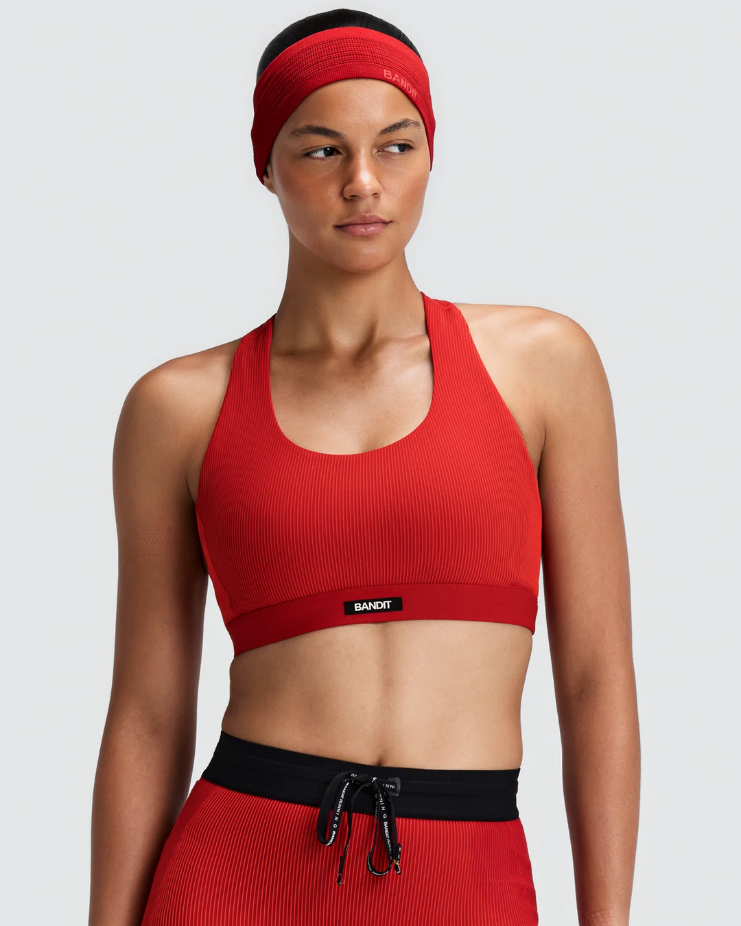 Bandit Womens Striped Cadence Scoop Neck T-Back Run Bra - Oxide Red/Signal Red - AW26