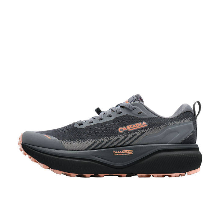 Brooks Womens Cascadia 20 Wide - D Width - Grey/Grey/Peach - Trail - AW26