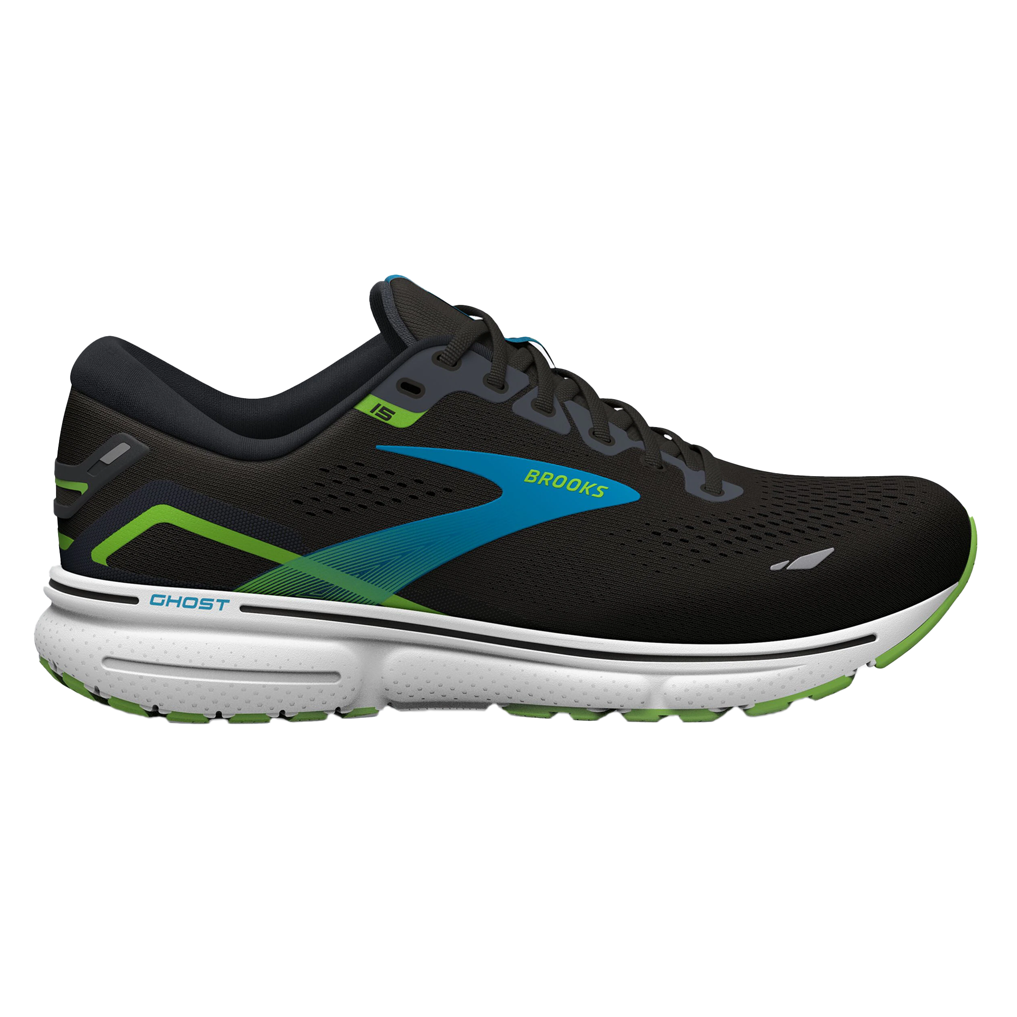 Brooks Mens Ghost 15 - Black/Hawaiian Ocean/Green - Neutral