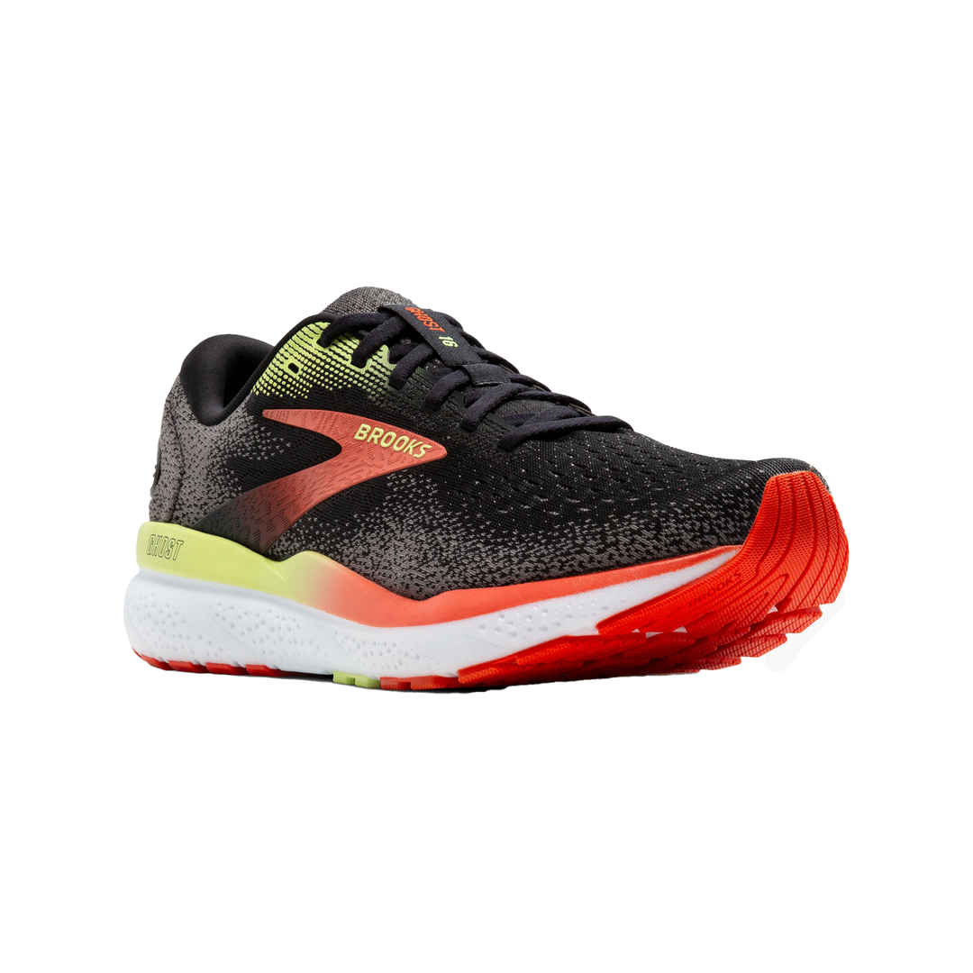Brooks Mens Ghost 16 Wide 2E Width Black Mandarin Red Green Neut Run North West