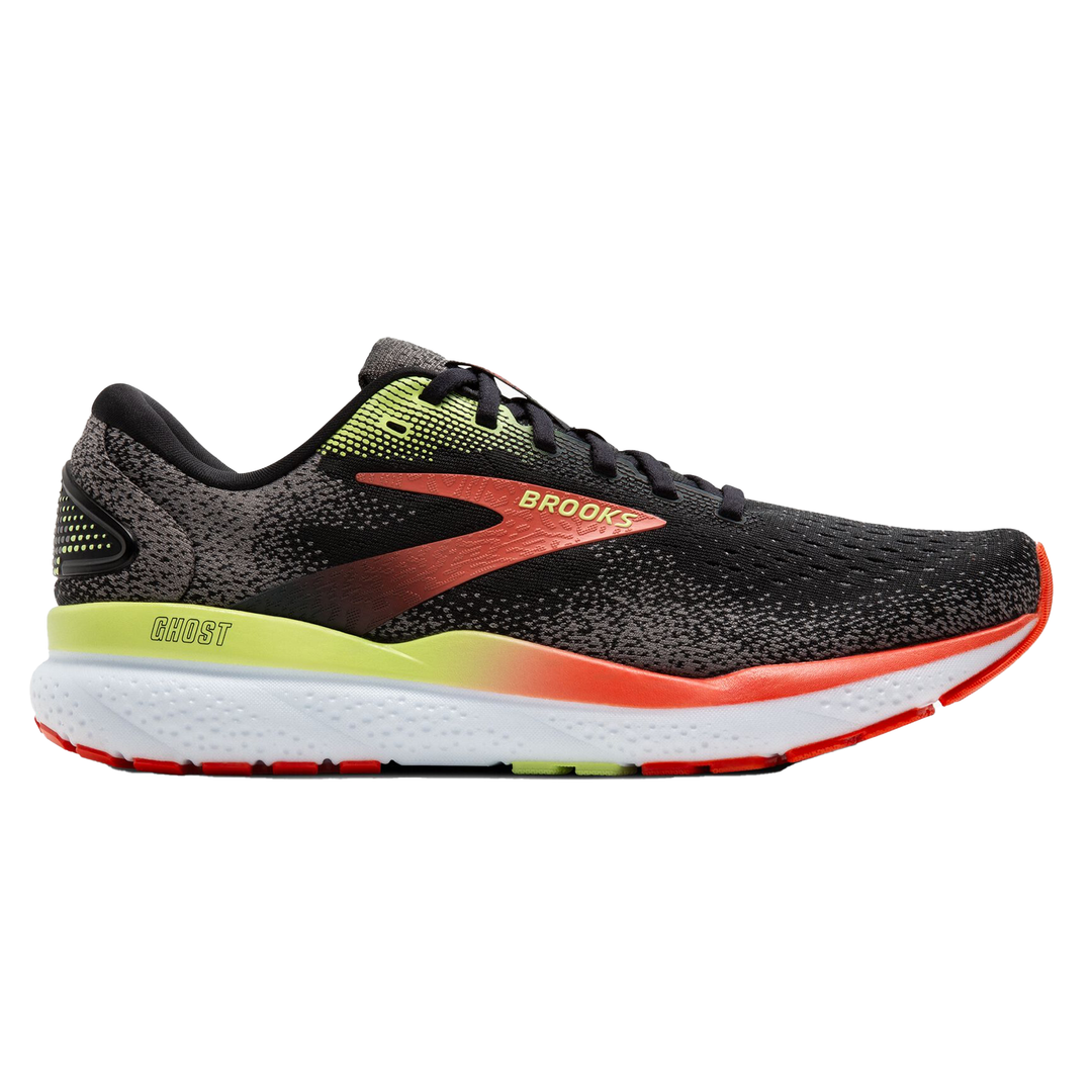 Brooks Mens Ghost 16 Black Mandarin Red Green Neutral