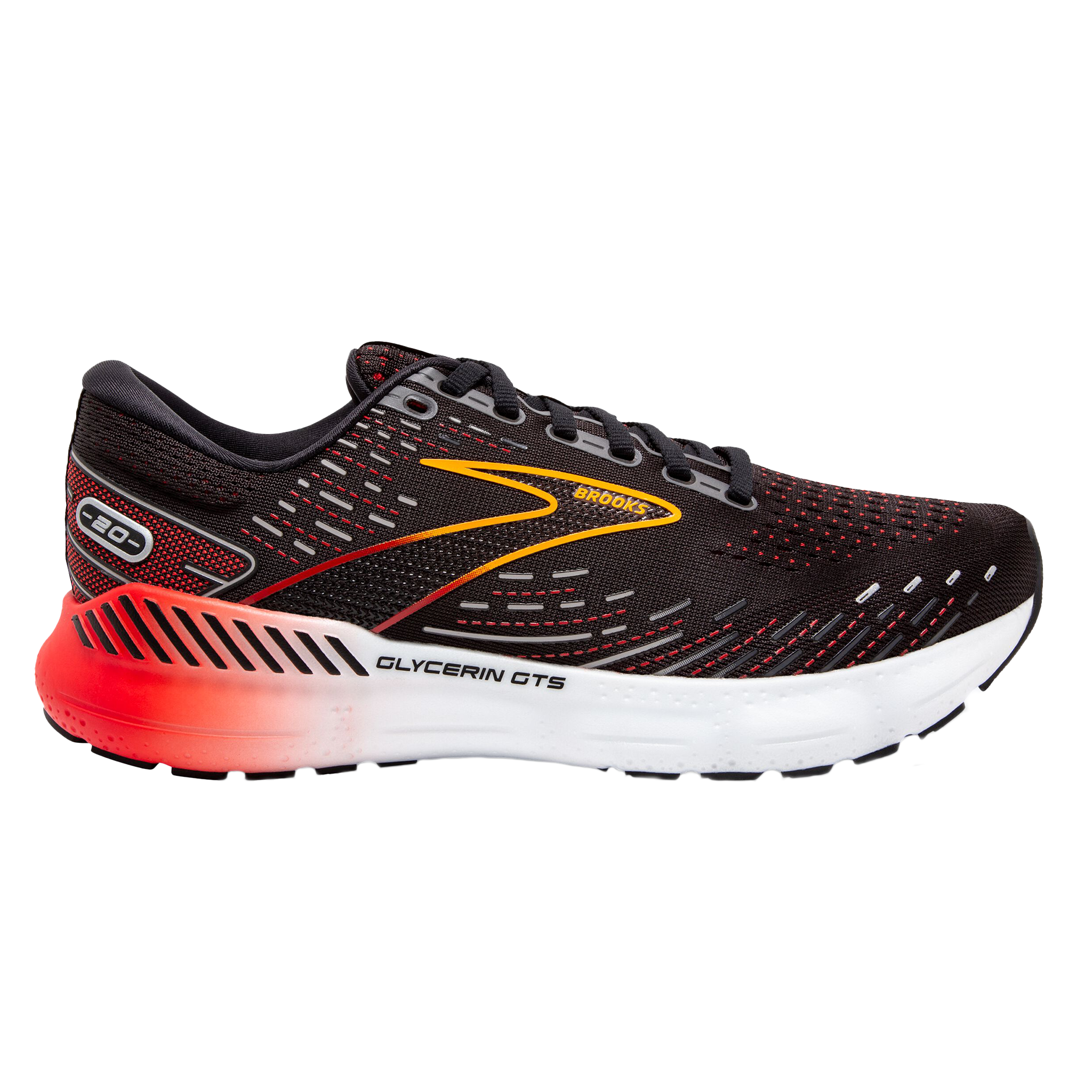 Brooks Mens Glycerin GTS 20 - Black/Blackened Pearl/Fiery Red - Stability