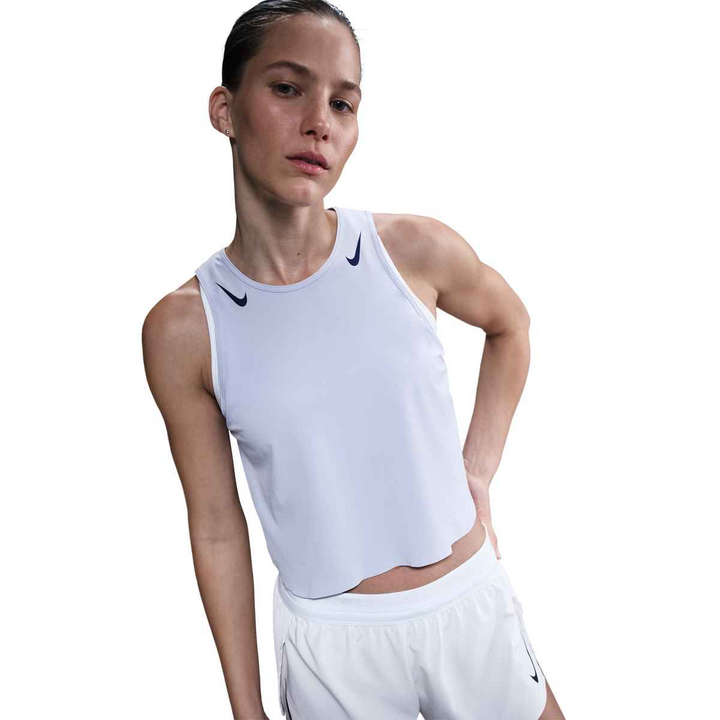 Nike Womens Dri-FIT ADV Cropped Running Tank Top - Ghost/Blue Void