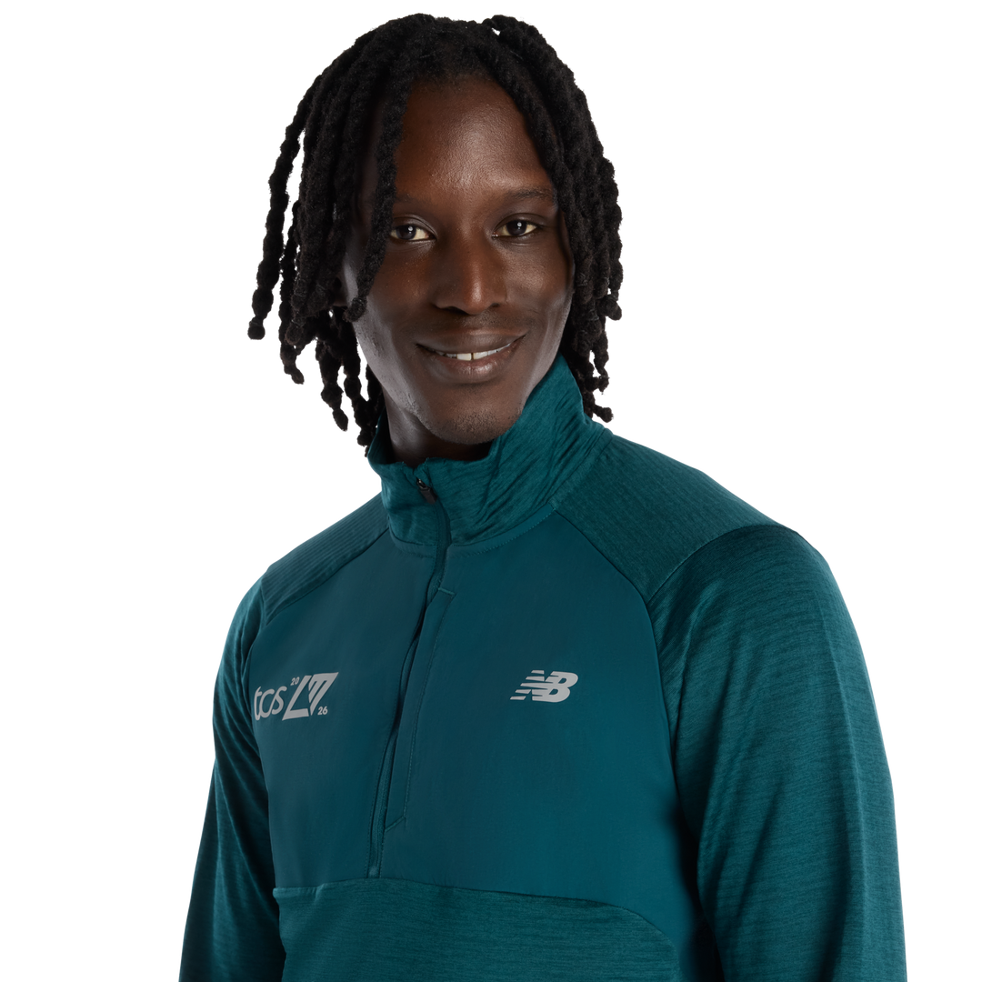 New Balance Mens London Edition RC Essential Heat Grid Half Zip - Medusa Green - SS26
