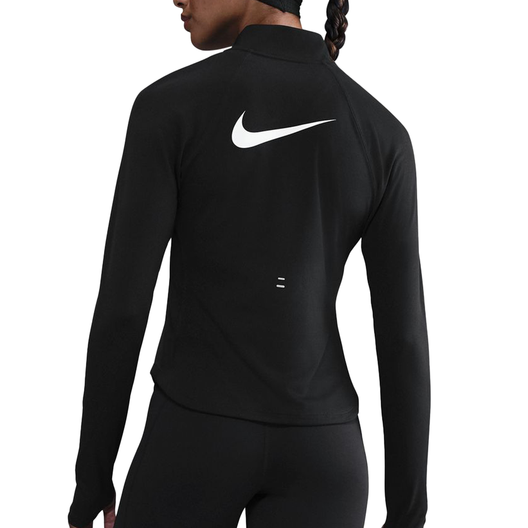Haut Nike Dri-FIT 1/4 Zip L/S Swoosh pour Femme - Noir/Blanc