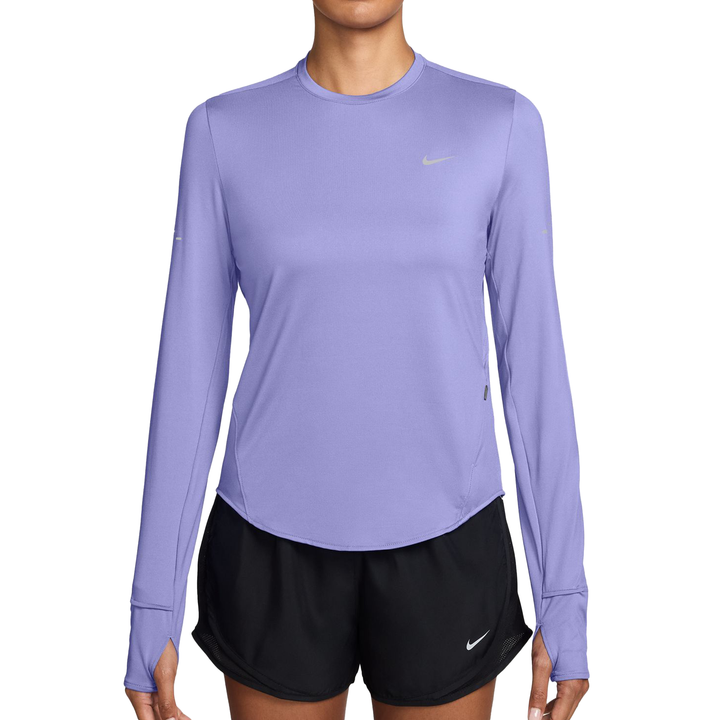 Nike Womens Dri-FIT UV L/S Swift Crew Neck Running Top - Purple Pulse/Reflective Silver - HO26