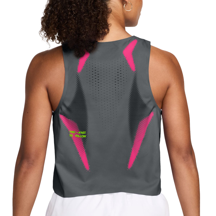 Nike Womens Dri-FIT ADV Cropped Running Tank Top - Iron Grey/Volt/White - SU26