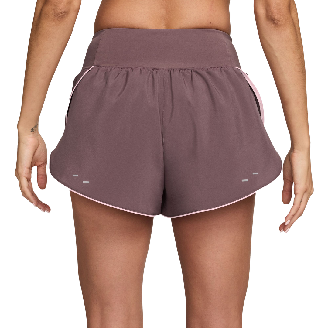 Nike Women's Tempo Flow Dri-FIT Mid-Rise Brief-Lined Swoosh Short - Tattoo/Reflective Silver/Pink Foam - HO25