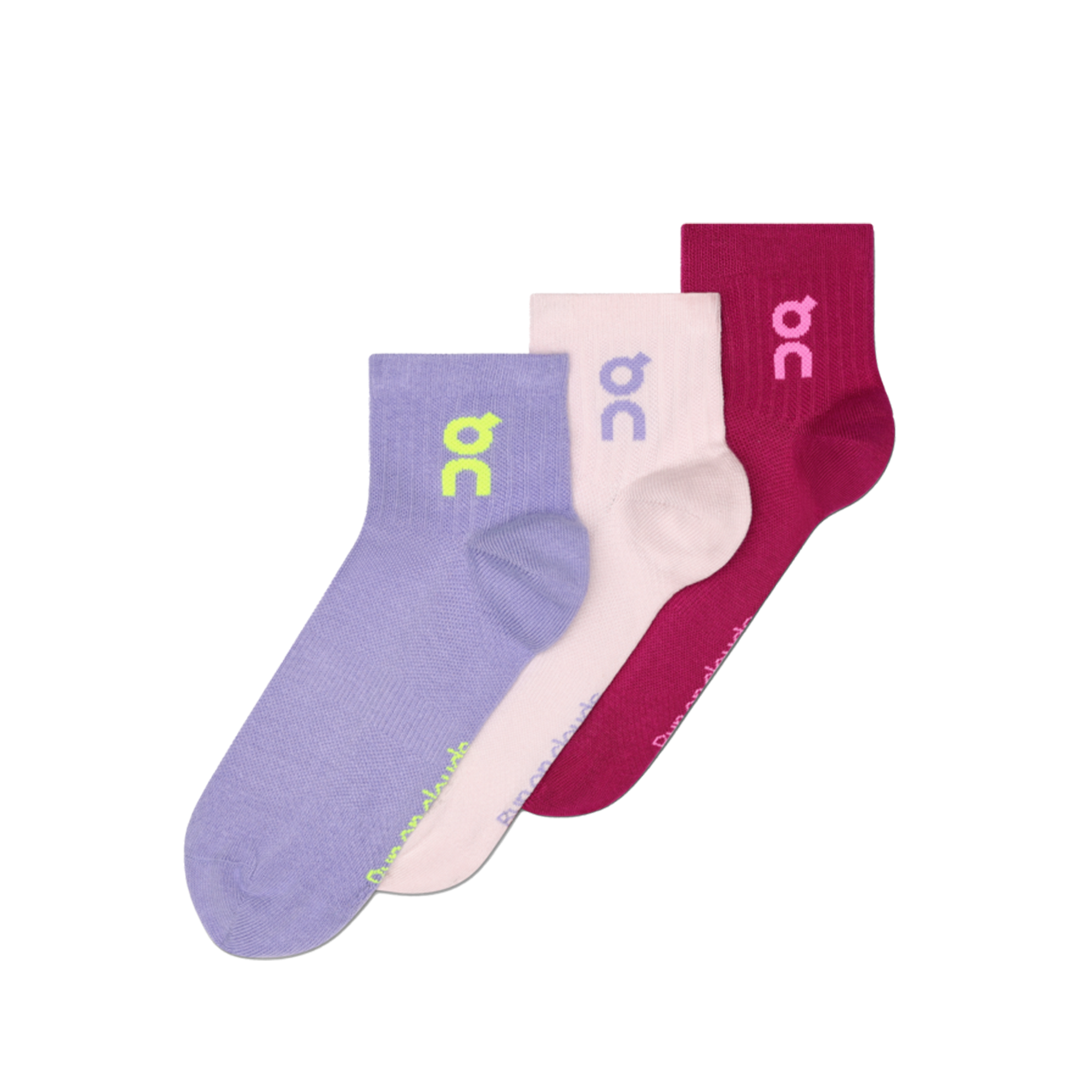 On Logo Sock Mid 3-Pack Unisex - Orchid/Comet