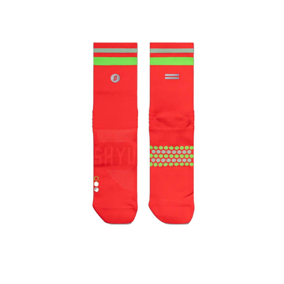 SHYU Racing Half Crew Socks - Crimson/Lime/Powder