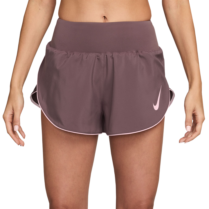 Nike Women's Tempo Flow Dri-FIT Mid-Rise Brief-Lined Swoosh Short - Tattoo/Reflective Silver/Pink Foam - HO25