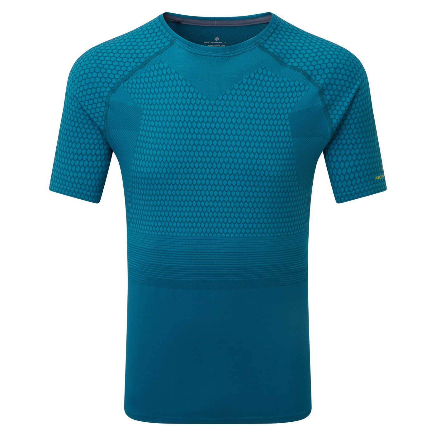 RonHill Mens Tech Marathon S/S Tee - Prussian Blue/Acid Lime