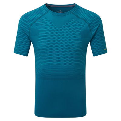 RonHill Mens Tech Marathon S/S Tee - Prussian Blue/Acid Lime