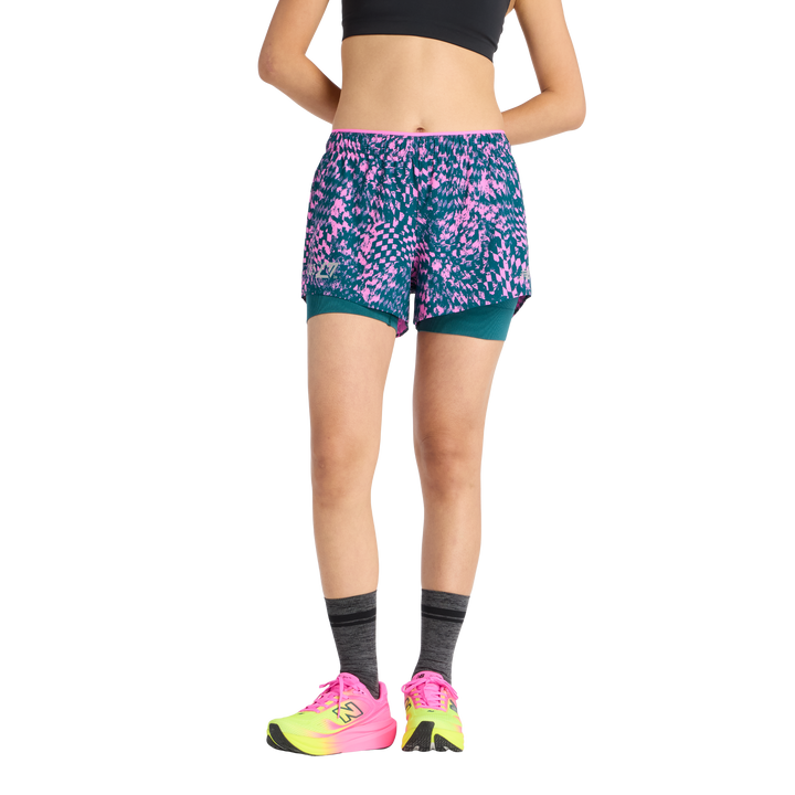 New Balance Damen London Edition RC bedruckte 2-in-1 3" Shorts – Pink Heat – SS26