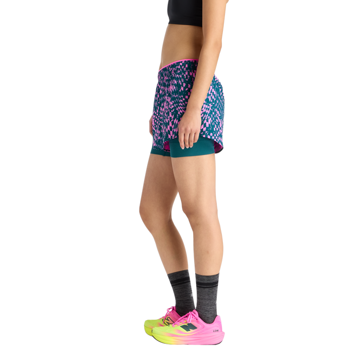 New Balance Damen London Edition RC bedruckte 2-in-1 3" Shorts – Pink Heat – SS26