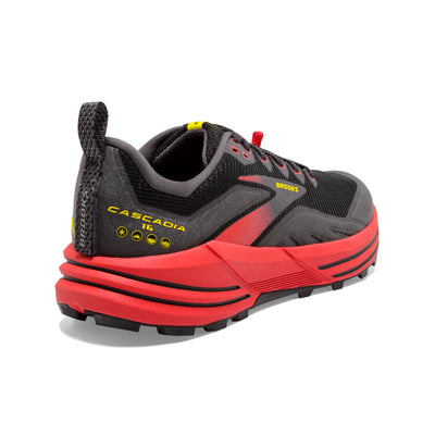 Brooks Mens Cascadia 16 - Black/Fiery Red/Blazing Yellow - Trail
