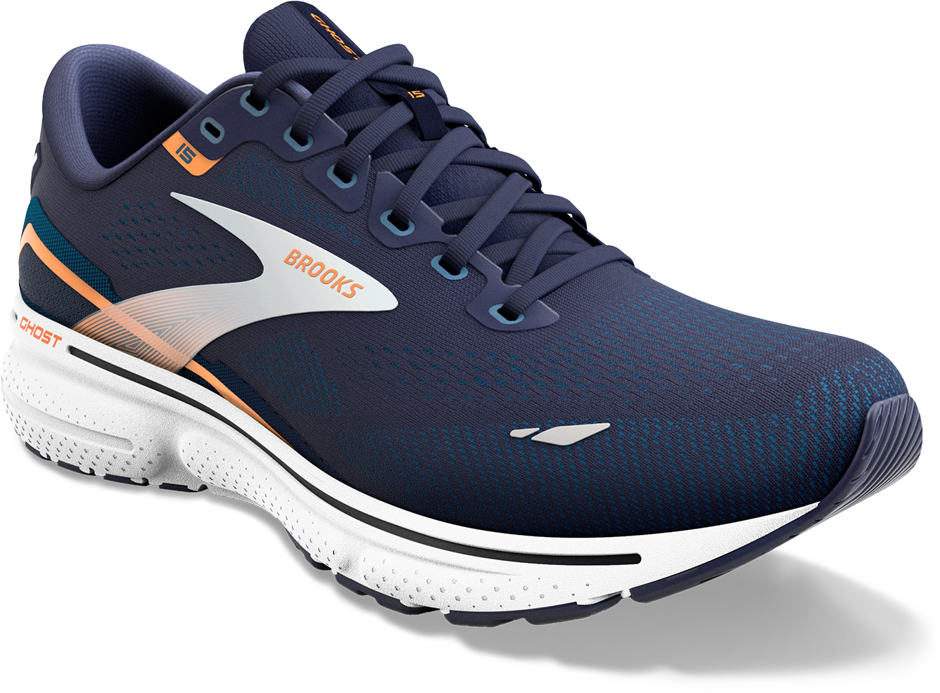 Brooks Mens Ghost 15 - Peacoat/Blue/Orange Pop - Neutral