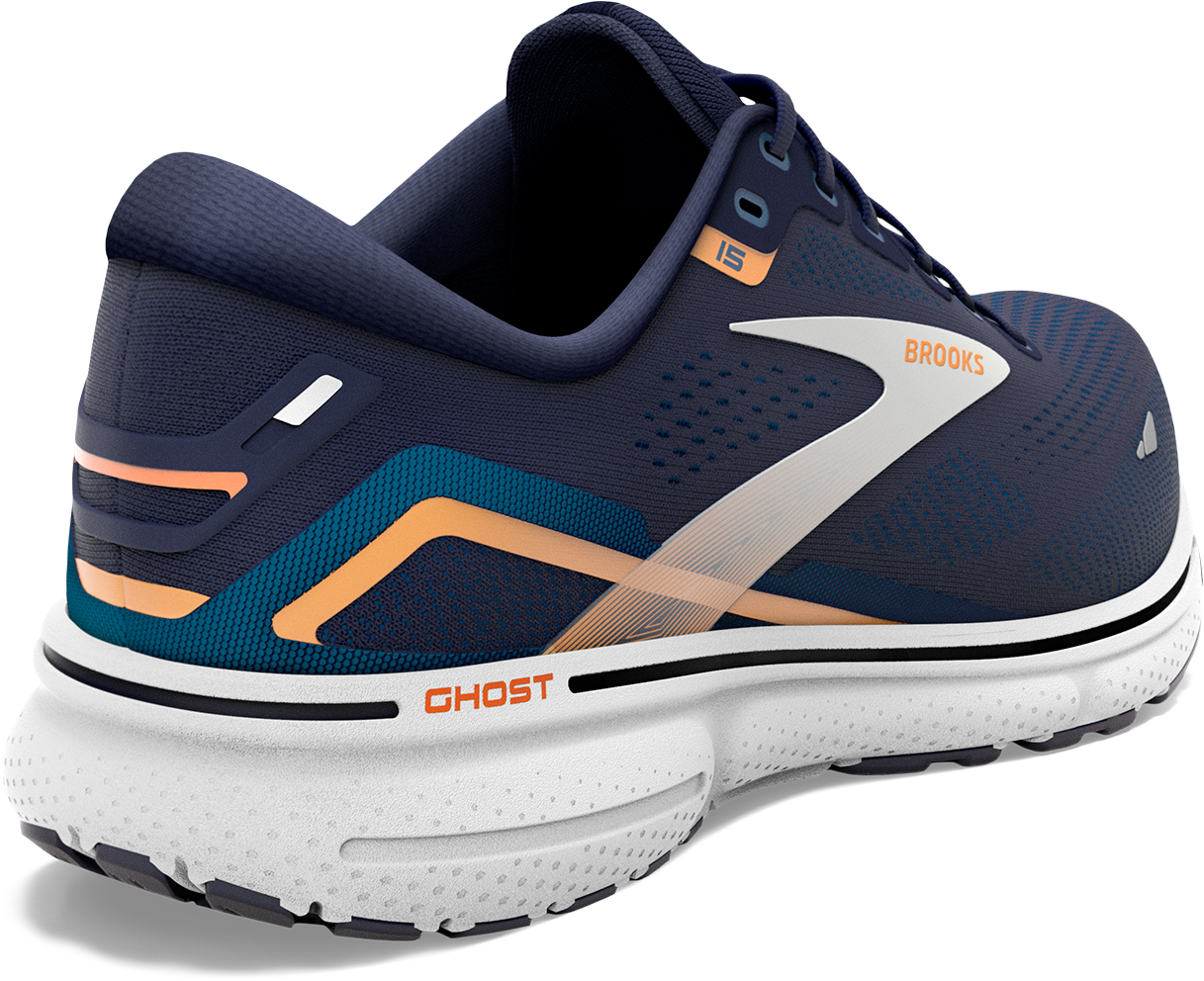 Brooks Mens Ghost 15 Wide - 2E Width - Peacoat/Blue/Orange Pop - Neutral