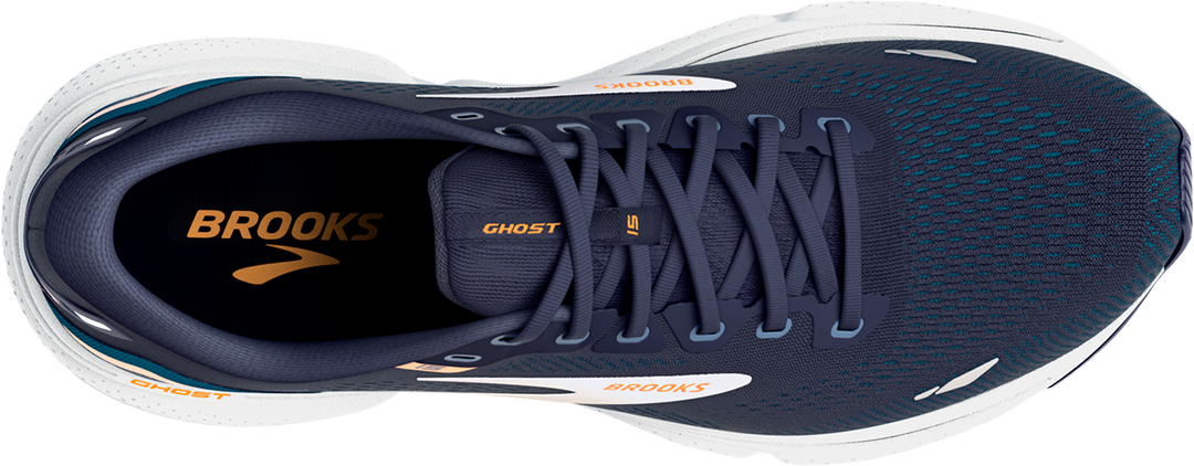 Brooks Mens Ghost 15 Wide - 2E Width - Peacoat/Blue/Orange Pop - Neutral