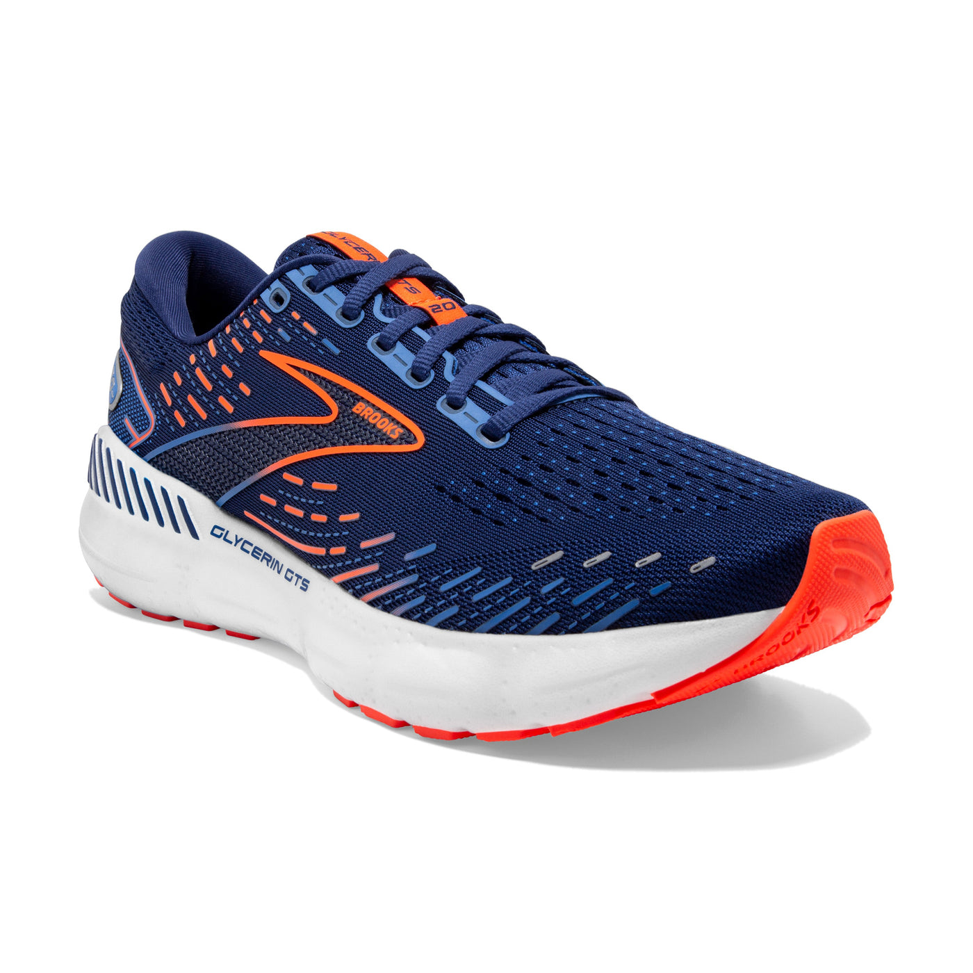 Brooks Mens Glycerin GTS 20 Wide - 2E Width - Blue Depths/Palace Blue/Orange - Stability