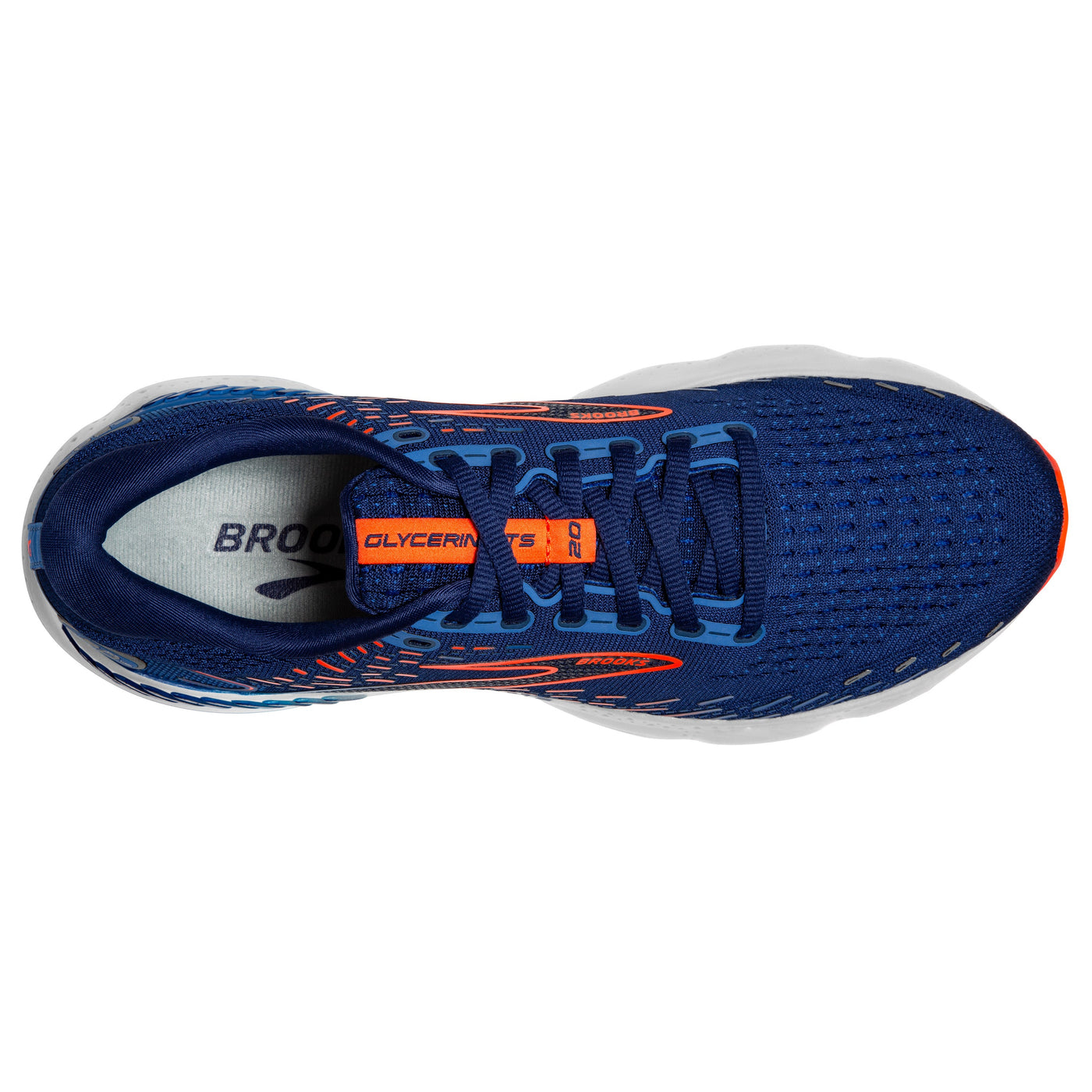 Brooks Mens Glycerin GTS 20 Wide - 2E Width - Blue Depths/Palace Blue/Orange - Stability